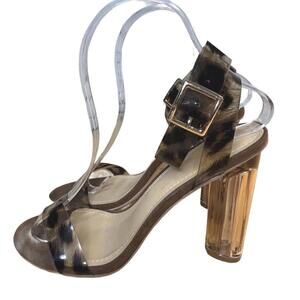 Just Fab Hanna Block Heels Sandals Sz 7 Brown Leopard Transparent Coquette Girl